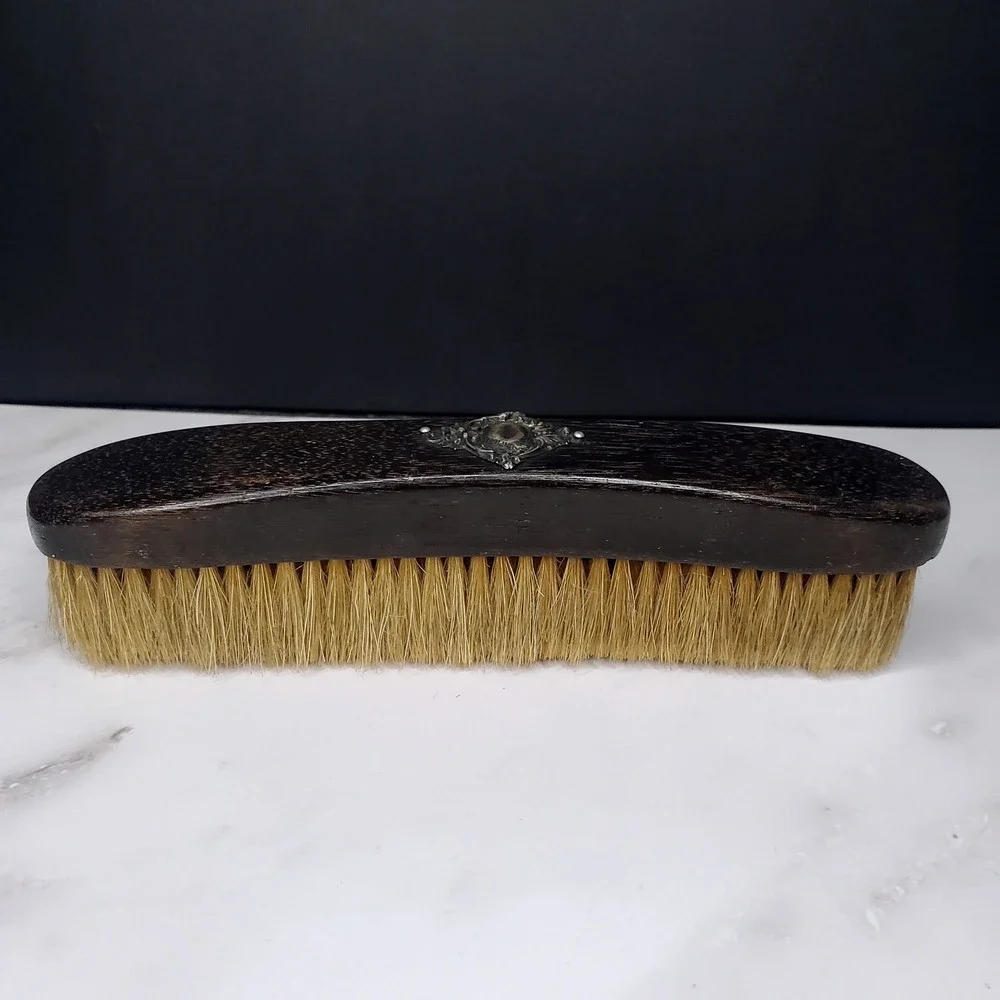 ANTIQUE Edwardian Victorian EBONY & Sterling Silver Inlay Clothes Brush